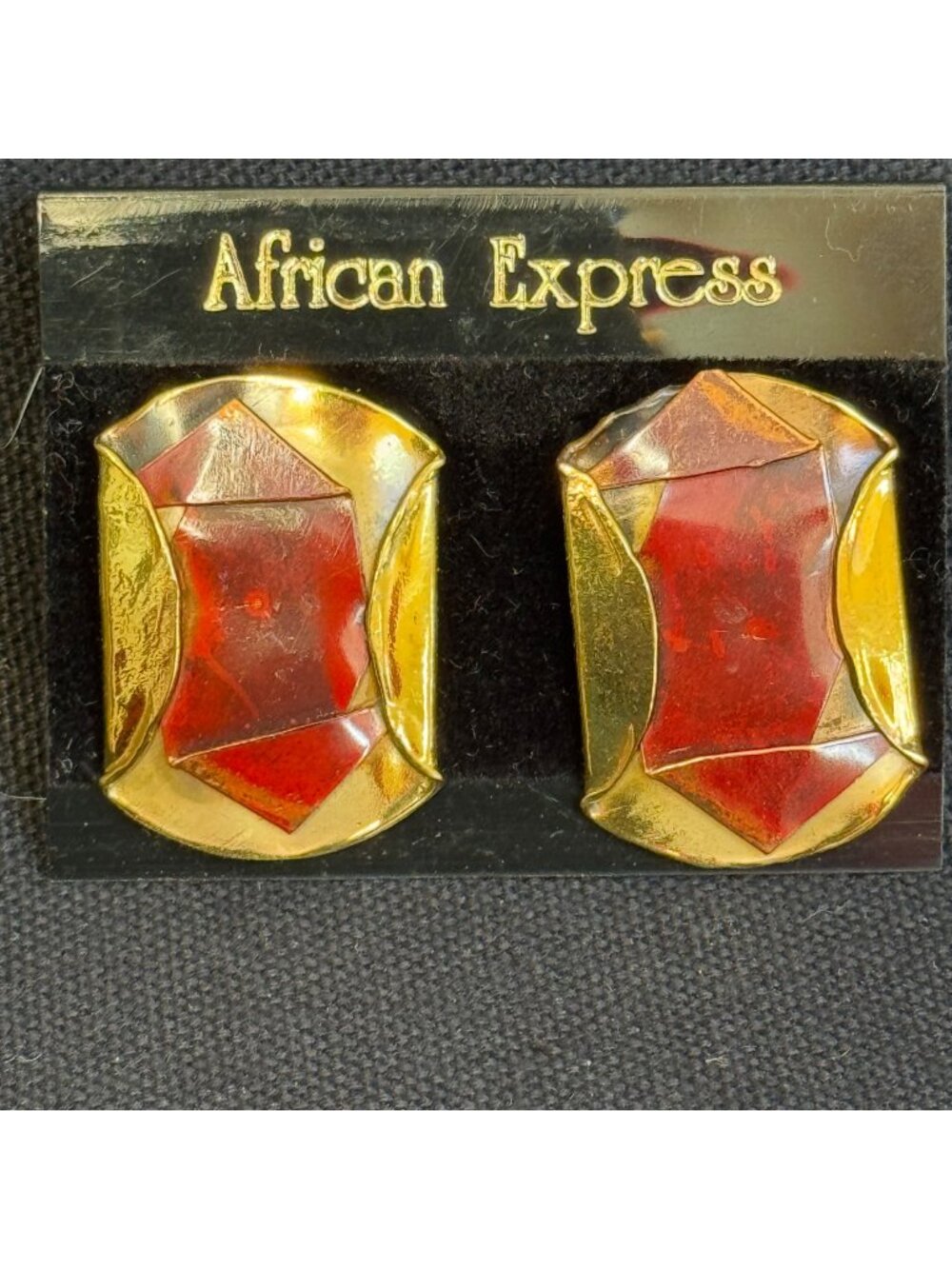 AFRICAN EXPRESSVintage Clip-On Earrings Gold Abstract Design Made In South Afric